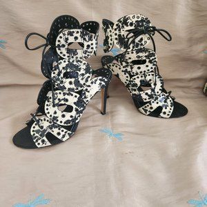 DOLCE VITA women shoes heels size 9.5 Animal print leather open toe back ankle